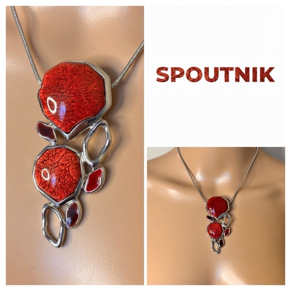 SPOUTNIK Jewelry - SPOUTNIK Statement Red & Silver Modernist Necklace
